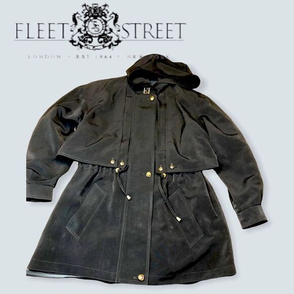 Fleet Street light over coat. Hooded black small. - Picture 1 of 7